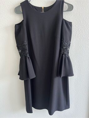Eliza J Black Cold-Shoulder Lace-Trim Mini Dress